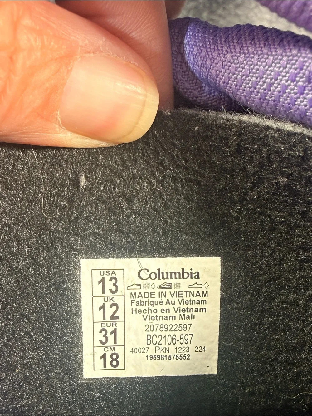 Columbia Kids 400g Insulated Winter Snow Boots Purple Black Size 13 Waterproof